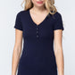 Short Slv V-neck Henley Knit Top