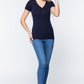 Short Slv V-neck Henley Knit Top
