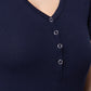 Short Slv V-neck Henley Knit Top