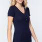 Short Slv V-neck Henley Knit Top