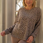 Plus Taupe & Black Cheetah Round Neck Long Sleeve Relaxed Fit Top