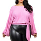 Plus Relaxed Long Sleeve Tie Waist Top