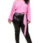 Plus Relaxed Long Sleeve Tie Waist Top