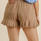 Linen Blend Elastic Waist Ruffle Hem Shorts With Pockets