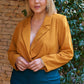 Plus Golden-haze Long Sleeve Plunge Neck Wrap Blazer Bodysuit