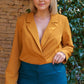 Plus Golden-haze Long Sleeve Plunge Neck Wrap Blazer Bodysuit