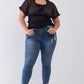 Plus Short Sleeve U-neck With Self-tie Detail Frill Smocked Sheer Top