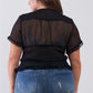 Plus Short Sleeve U-neck With Self-tie Detail Frill Smocked Sheer Top
