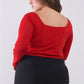 Plus Size Crimson Red Long Mesh Sleeve Sweetheart Neck Detail Structured Crop Top