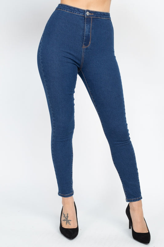 High Waist Zippered Denim