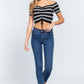 Off Shoulder Stripe Rib Sweater Top