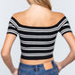 Off Shoulder Stripe Rib Sweater Top