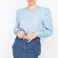 Shirring Puff Sleeves Denim Top