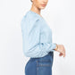 Shirring Puff Sleeves Denim Top