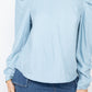 Shirring Puff Sleeves Denim Top