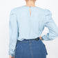 Shirring Puff Sleeves Denim Top