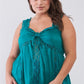 Plus Lace Trim Sleeveless Gathered Front With Self-tie Drawstring Top