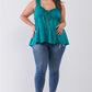 Plus Lace Trim Sleeveless Gathered Front With Self-tie Drawstring Top