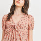 Front Tie Floral Waffle Top