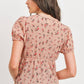 Front Tie Floral Waffle Top