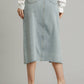 Asymmetrical Waist And Button Up Front Split Denim Skirt With Back Pockets And Unfinished Hem