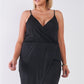 Plus Size Black Surplice Neckline Cami Mini Dress
