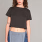 Short Sleeve Round Neck Petal Split Back Detail Crop Tee