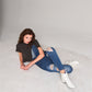 Short Sleeve Round Neck Petal Split Back Detail Crop Tee