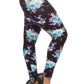 Plus Size Floral Print, Full Length Leggings In A Slim Fitting Style With A Banded High Waist