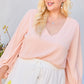 V Neck Bubble Sleeve Solid Top