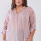 Plus Striped Frill Neck Gathered Sleeve Detail Button-down Relaxed Boho Top