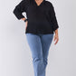 Plus Striped Frill Neck Gathered Sleeve Detail Button-down Relaxed Boho Top