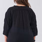 Plus Striped Frill Neck Gathered Sleeve Detail Button-down Relaxed Boho Top