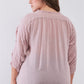 Plus Striped Frill Neck Gathered Sleeve Detail Button-down Relaxed Boho Top