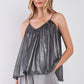 Silver Black Soft V-neck Sleeveless Gathered Loose Fit Top