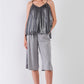 Silver Black Soft V-neck Sleeveless Gathered Loose Fit Top