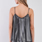 Silver Black Soft V-neck Sleeveless Gathered Loose Fit Top