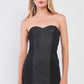 Black Sleeveless Strapless Faux Leather Insert Trim Sweetheart Neck Bodycon Mini Dres