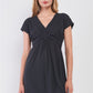 Dusty-navy V-neck Short Sleeve Front Rhombus Detail Back Tie Mini Dress