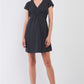 Dusty-navy V-neck Short Sleeve Front Rhombus Detail Back Tie Mini Dress