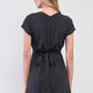Dusty-navy V-neck Short Sleeve Front Rhombus Detail Back Tie Mini Dress