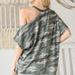 Asymmetric Neck Contrast Trim Camo Print Top