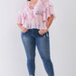 Plus Sheer Mesh Ruffle Lace-up V-neck Detail Wide Sleeve Relaxed Top