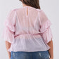Plus Sheer Mesh Ruffle Lace-up V-neck Detail Wide Sleeve Relaxed Top