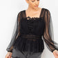 Sheer Mesh Crochet Peplum Top