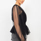 Sheer Mesh Crochet Peplum Top