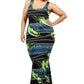 Plus Leaf & Chain Print Bodycon Maxi Dress