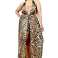 Plus Wild Animal Print Halter Neck Mexi Dress