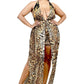 Plus Wild Animal Print Halter Neck Mexi Dress