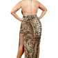 Plus Wild Animal Print Halter Neck Mexi Dress